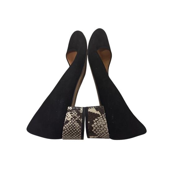 Mellow Yellow Paris Black Suede Block Heel Pumps Womens 39/8.5 US Snake Print - Picture 5 of 8